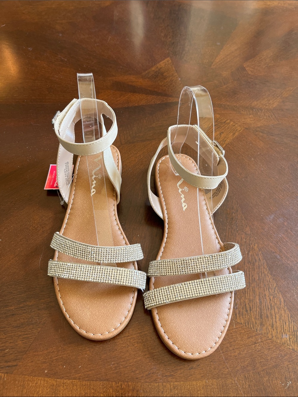 Nina Champagne Rhinestone Strap Ankle Sandals